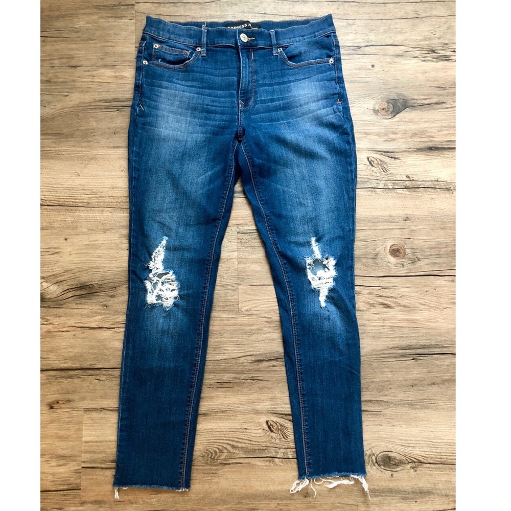 Distressed Mid Rise Denim Ankle Leggings